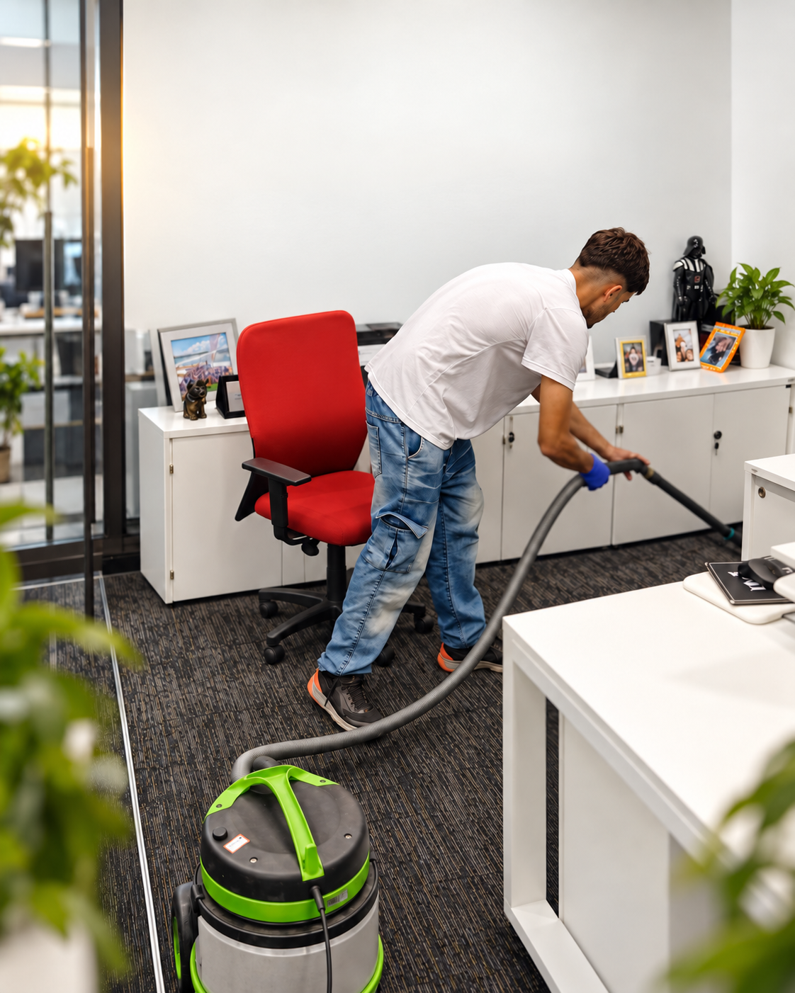 Técnico da Art Cleaner trabalhando em um escritório
